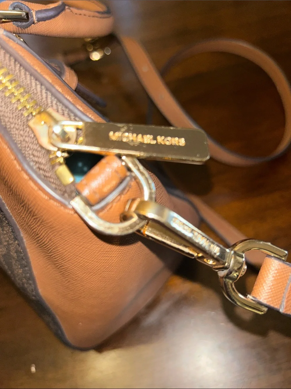 Michael Kors Brown MK Logo Satchel with Tan Accents